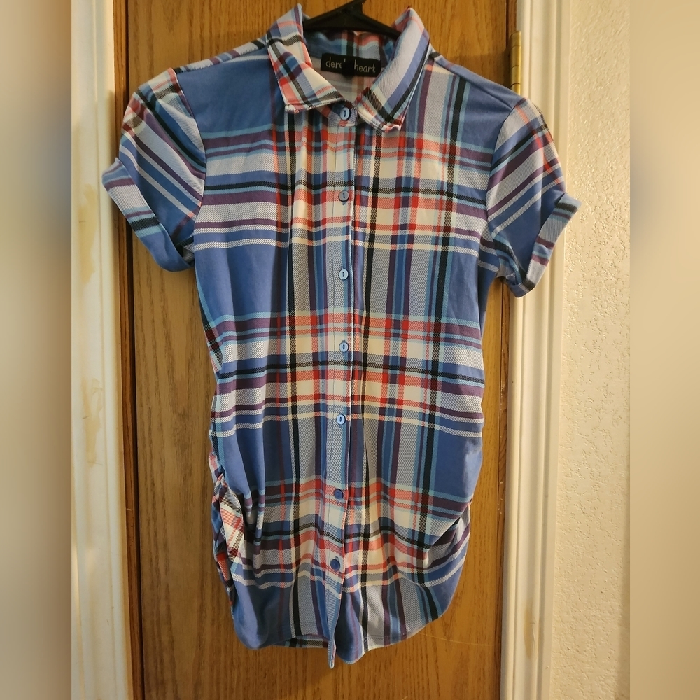 Jr sz S Derek heart button blouse tunic shirt